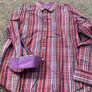 Bugatchi Red and Purple Long Sleeve Button Up Dress Shirt XL